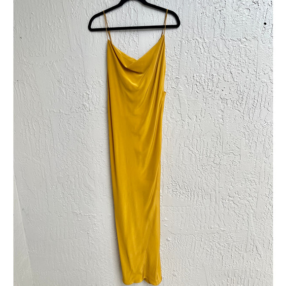 Revolve Spaghetti Strap Satin Cowl Neck Elegant Maxi Dress Yellow Women's M - Picture 2 of 6